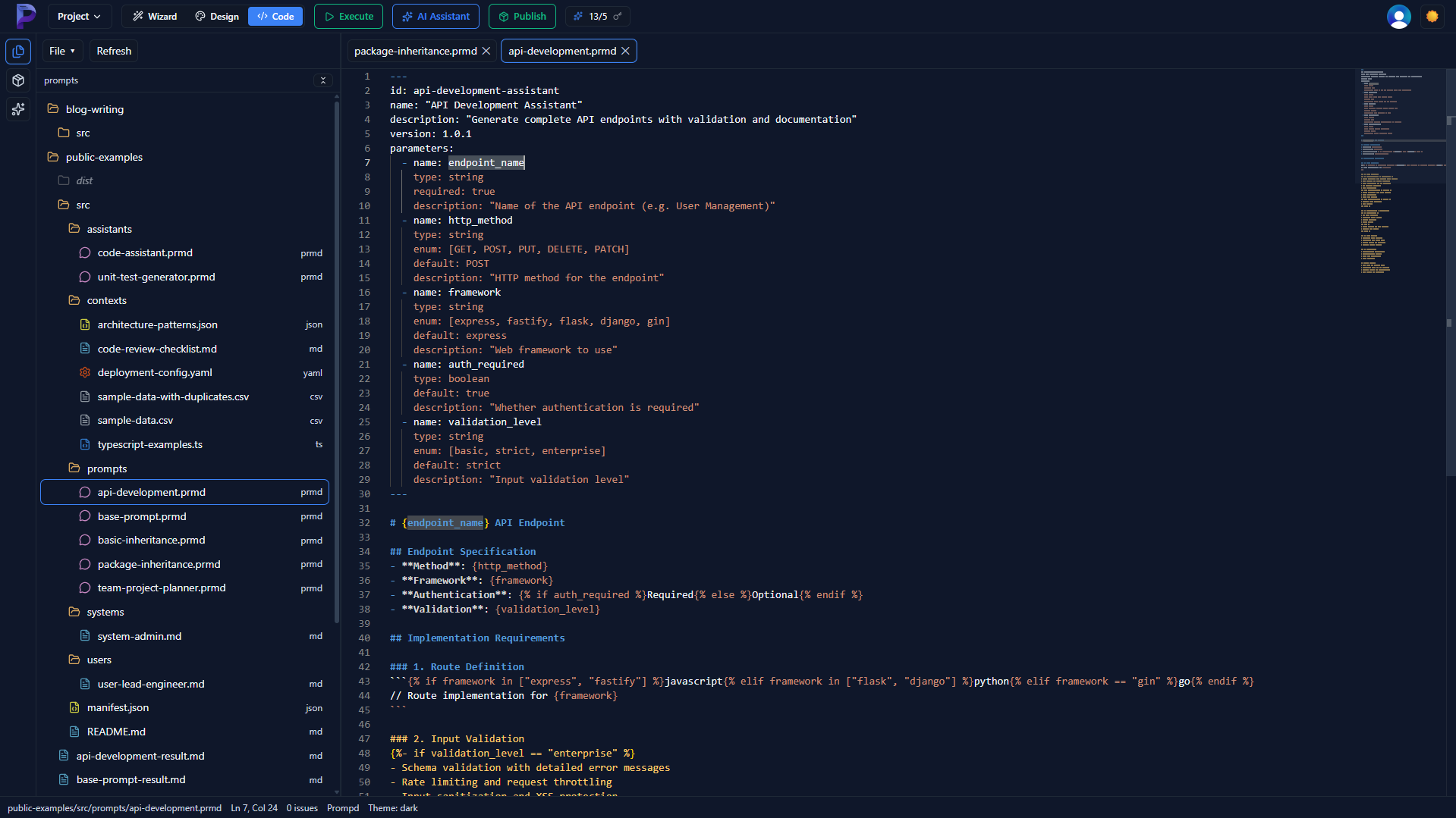 prompd.app Code Mode - Monaco editor with full IDE features